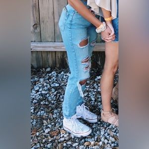 Topshop Moto Mom Jean - Distressed Blue - Size 26